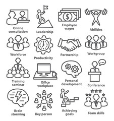 Business management icons in line style. Pack 11.