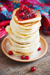 Staple of yeast pancakes from cranberry , traditional for Russian pancake week