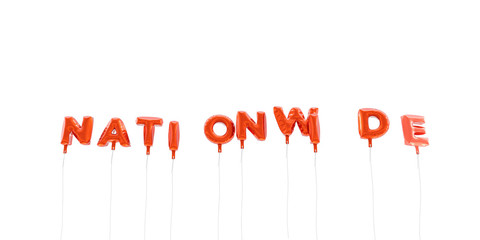 NATIONWIDE - word made from red foil balloons - 3D rendered.  Can be used for an online banner ad or a print postcard.