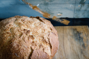 Bread loaf on wooden table