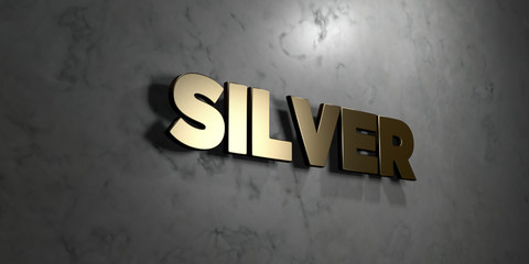 Silver - Gold sign mounted on glossy marble wall  - 3D rendered royalty free stock illustration. This image can be used for an online website banner ad or a print postcard.