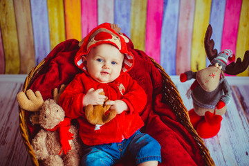 The small baby lies in the basket