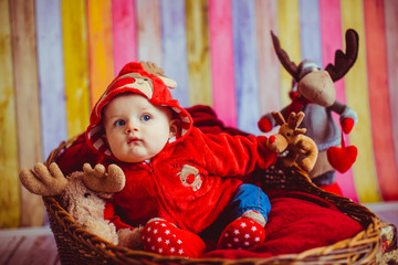 The small baby lies in the basket