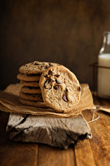 Homemade chocolate chip cookies with milk