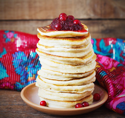Staple of yeast pancakes from cranberry , traditional for Russian pancake week
