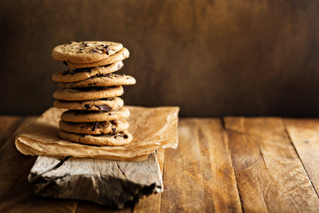 Homemade chocolate chip cookies with milk