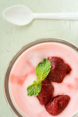 strawberry yogurt with strawberry  on wooden. strawberry yoghurt