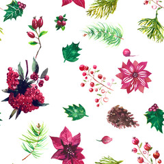 Christmas botanical watercolor pattern