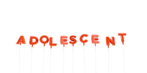 ADOLESCENT - word made from red foil balloons - 3D rendered.  Can be used for an online banner ad or a print postcard.