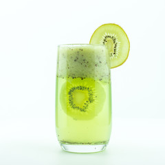 Fototapeta na wymiar Fresh kiwi juice in glass isolated on white
