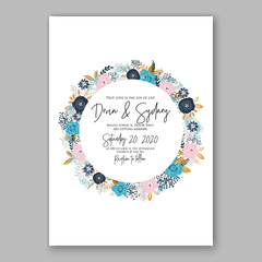 Wedding invitation template with watercolor winter flower christmas wreath pine branch Baby shower invitation template with watercolor tropical flower wreath