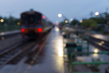 Blur Background of Train Wait for Passenger at Railway Station