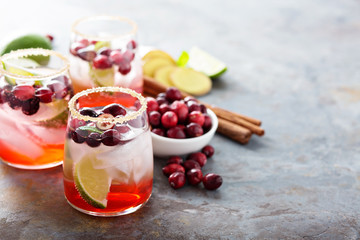 Cold winter cocktail with cranberry and lime