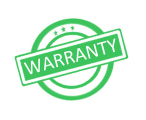 Illustration of warranty word on green rubber stamp
