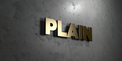 Plain - Gold sign mounted on glossy marble wall  - 3D rendered royalty free stock illustration. This image can be used for an online website banner ad or a print postcard.