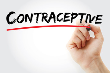 Hand writing Contraceptive with marker, concept background