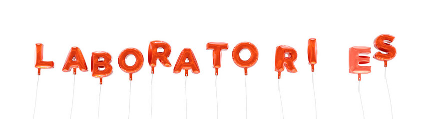 LABORATORIES - word made from red foil balloons - 3D rendered.  Can be used for an online banner ad or a print postcard.