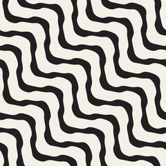 Vector Seamless Black and White Wavy Lines Pattern