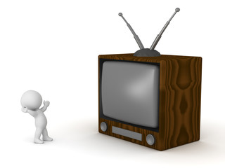 3D Character and Large Retro TV