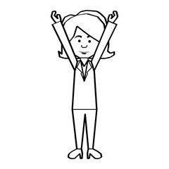 woman with arms up  black line cartoon icon image vector illustration design 