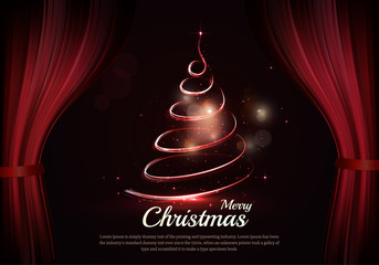 Burning christmas tree and text behind the scenes.