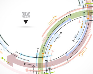 Flow of arrows. Imagination of business or technology process. Vector futuristic  background with great idea