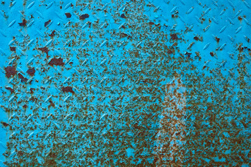 Rusty corrugated metal iron blue plate background