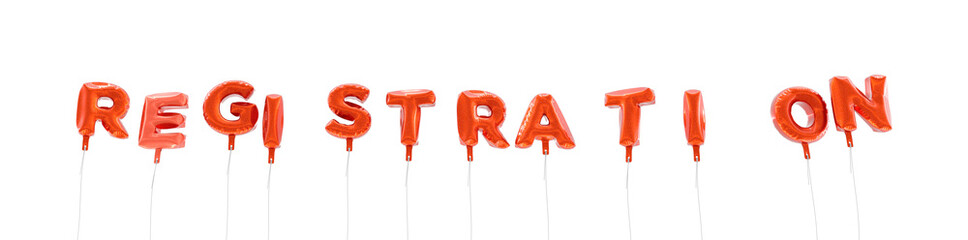 REGISTRATION - word made from red foil balloons - 3D rendered.  Can be used for an online banner ad or a print postcard.