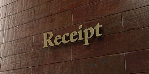 Receipt - Bronze plaque mounted on maple wood wall  - 3D rendered royalty free stock picture. This image can be used for an online website banner ad or a print postcard.