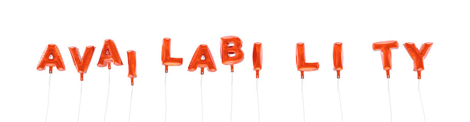 AVAILABILITY - word made from red foil balloons - 3D rendered.  Can be used for an online banner ad or a print postcard.