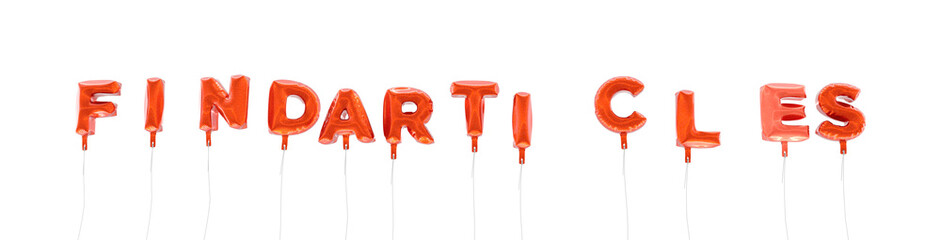 FINDARTICLES - word made from red foil balloons - 3D rendered.  Can be used for an online banner ad or a print postcard.