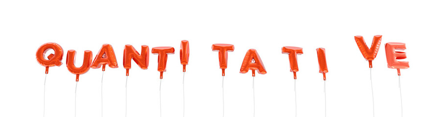 QUANTITATIVE - word made from red foil balloons - 3D rendered.  Can be used for an online banner ad or a print postcard.