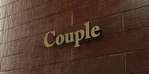 Couple - Bronze plaque mounted on maple wood wall  - 3D rendered royalty free stock picture. This image can be used for an online website banner ad or a print postcard.