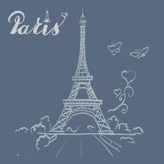 Obraz na płótnie Canvas tour Eiffel romantic vector illustration heart frame