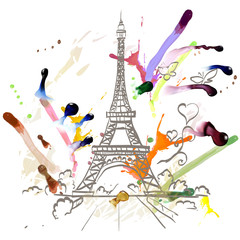 Fototapeta na wymiar tour Eiffel romantic vector illustration heart frame