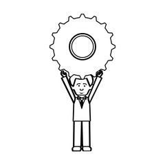 man holding gear cartoon icon image vector illustration design