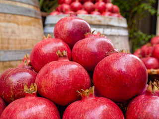 Group of pomegranates. Pomegranate closeup, background