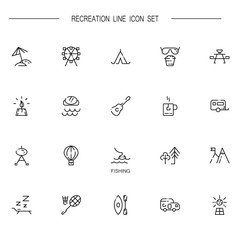 Recreation flat icon set.