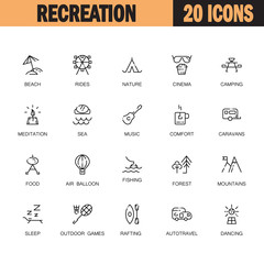 Recreation flat icon set.