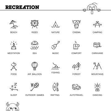 Recreation Flat Icon Set.