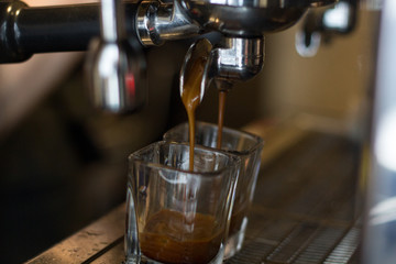 Making espresso in the coffee machine