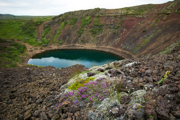 Kerid crater lake in Iceland.