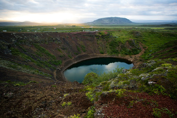 Kerid crater lake in Iceland.