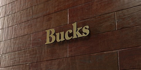Bucks - Bronze plaque mounted on maple wood wall  - 3D rendered royalty free stock picture. This image can be used for an online website banner ad or a print postcard.