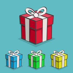 Set of Cartoon Presents. Isolated Vector Elements. Color Background