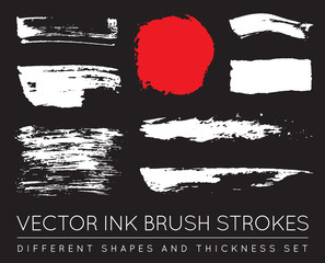 Set of Vector Black Pen Ink Brush Strokes. Grunge Ink Brush Stro