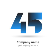 45 logo icon and vector design template. Monogram years numbers four and five. Logotype forty-five with light blue gradient color. Creative vision concept logo, elements, sign, symbol for card,