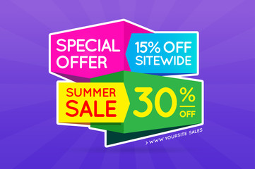 Summer Sale Sign Banner Poster ready for Web and Print. Vector.