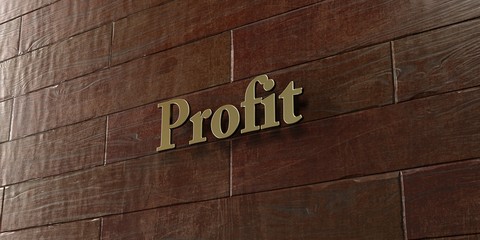 Profit - Bronze plaque mounted on maple wood wall  - 3D rendered royalty free stock picture. This image can be used for an online website banner ad or a print postcard.