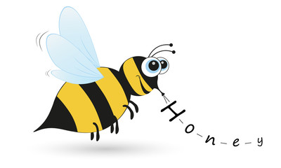 Illustration of a Friendly Cute Bee Flying and Smiling